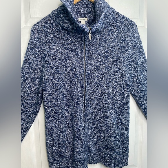 Vintage L.L. Bean Navy Blue Marled Cardigan Zip Up Sweater With 100% Cotton - Picture 3 of 17